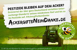 This image highlights the use of pesticides in German agriculture and encourages consumers to support pesticide-free farming.