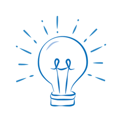 The image displays a stylised light bulb against a blue background.