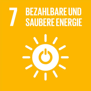 The image illustrates Goal 7 of the UN Sustainable Development Goals, which focuses on affordable and clean energy.