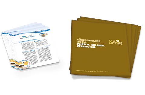 The image displays our range of information leaflets and brochures on enjoying artisanal cheese and visiting regional cheese markets, alongside announcements for upcoming cheese seminars in 2026.
